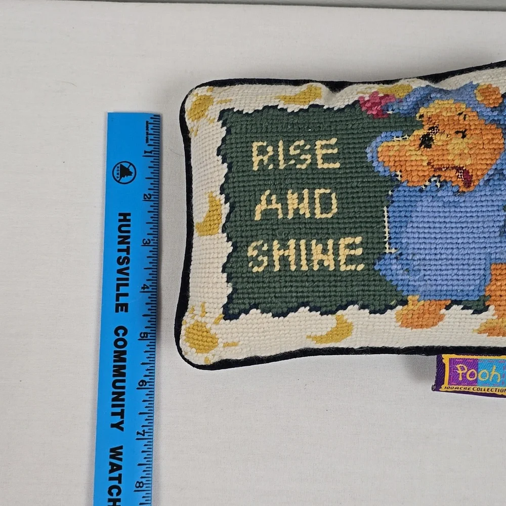 Vintage Needlepoint Winnie the Pooh Rise and Shine Needlepoint throw Pillow
